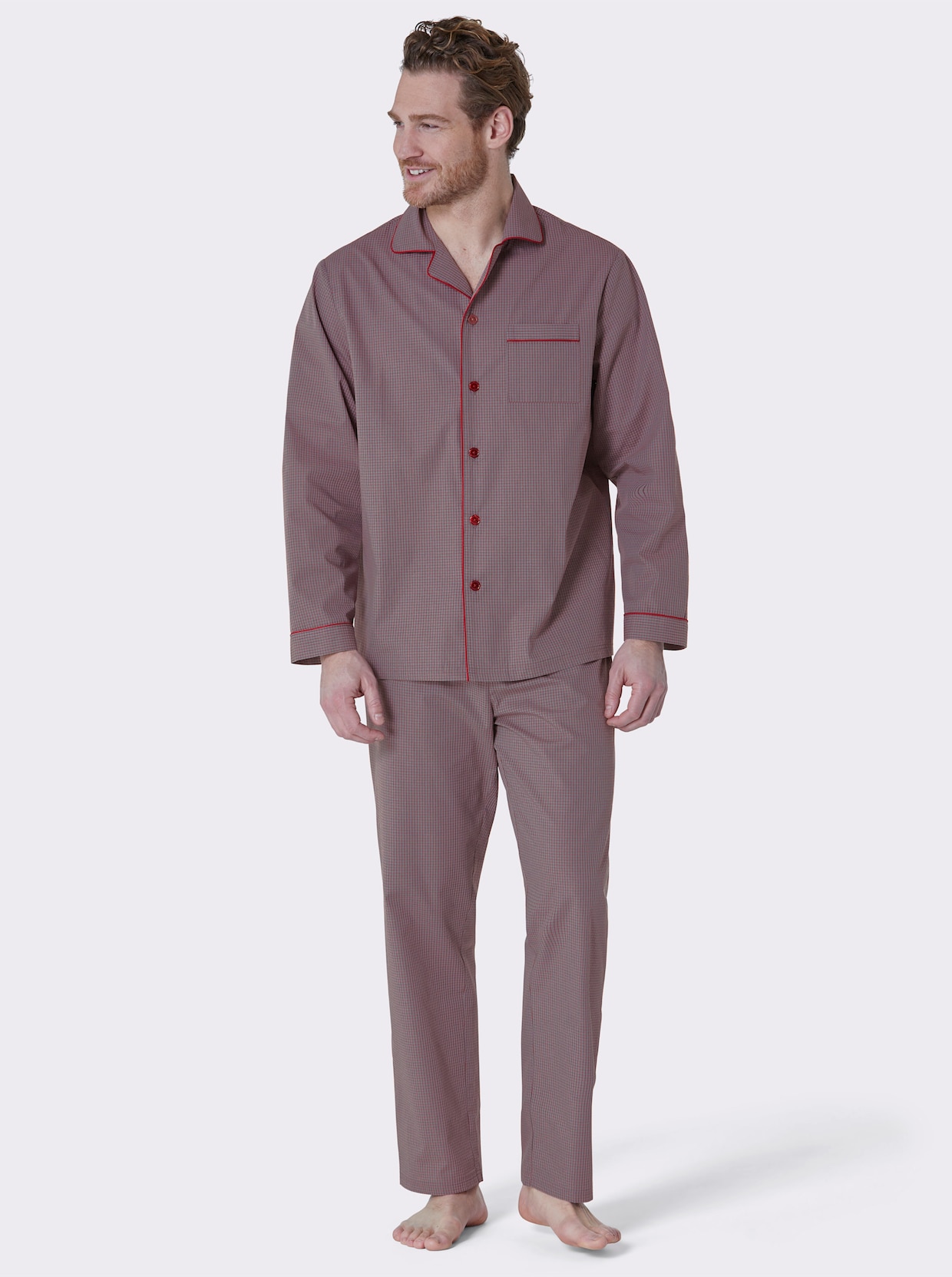 wäschepur men Pyjama - donkerrood/grijs geruit
