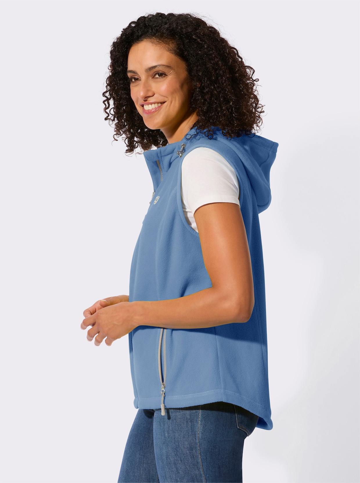 Fleeceweste mit Kapuze - himmelblau