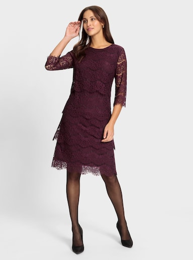 Spitzenkleid in Stufenform - burgund