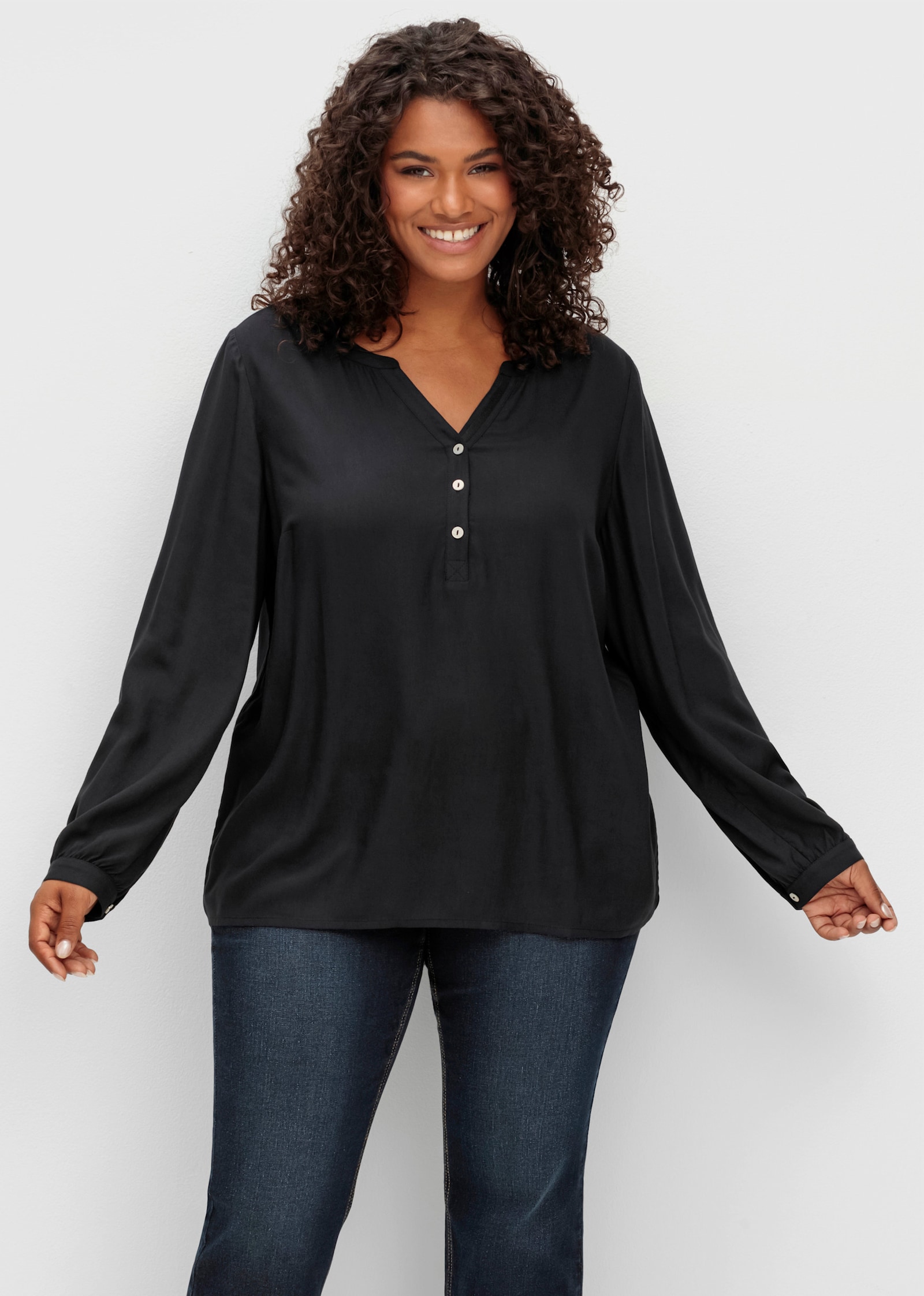 sheego Tunika im Doppelpack - schwarz + weiß-gemustert