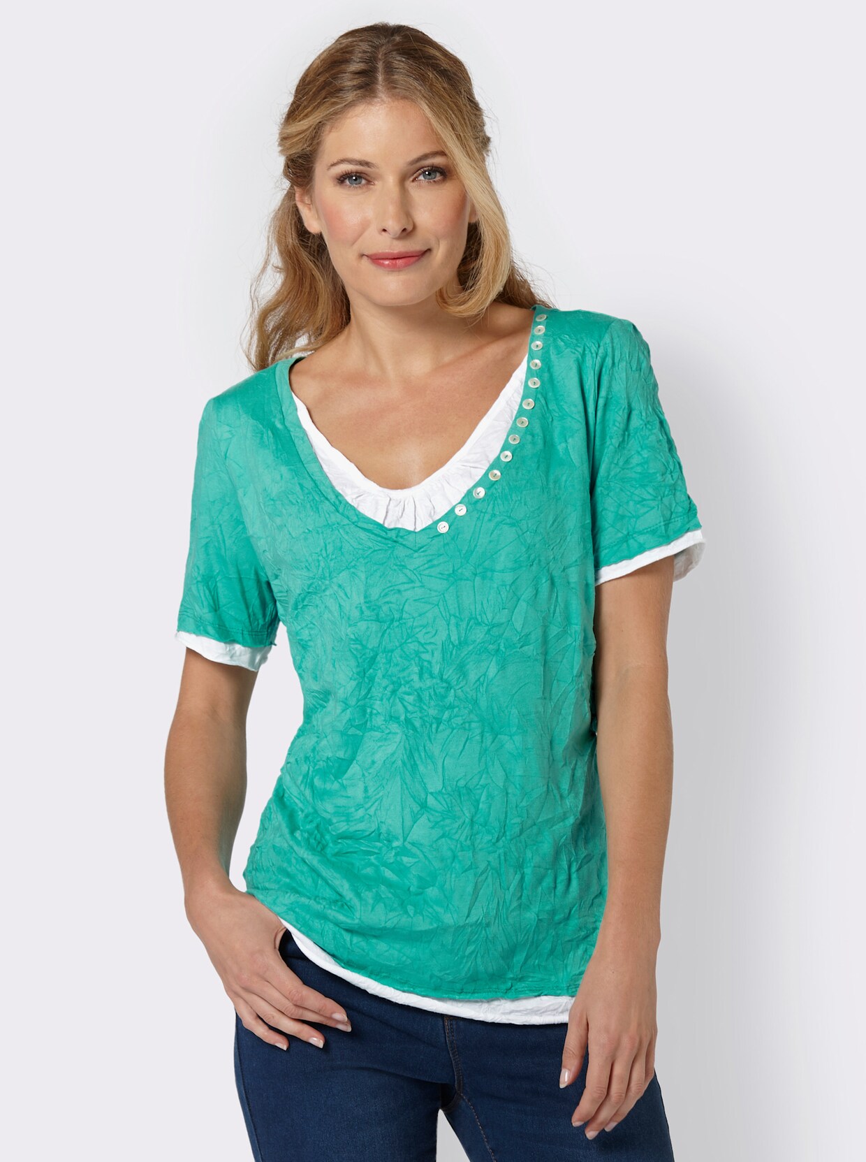 2-in-1-Shirt - smaragd-weiß