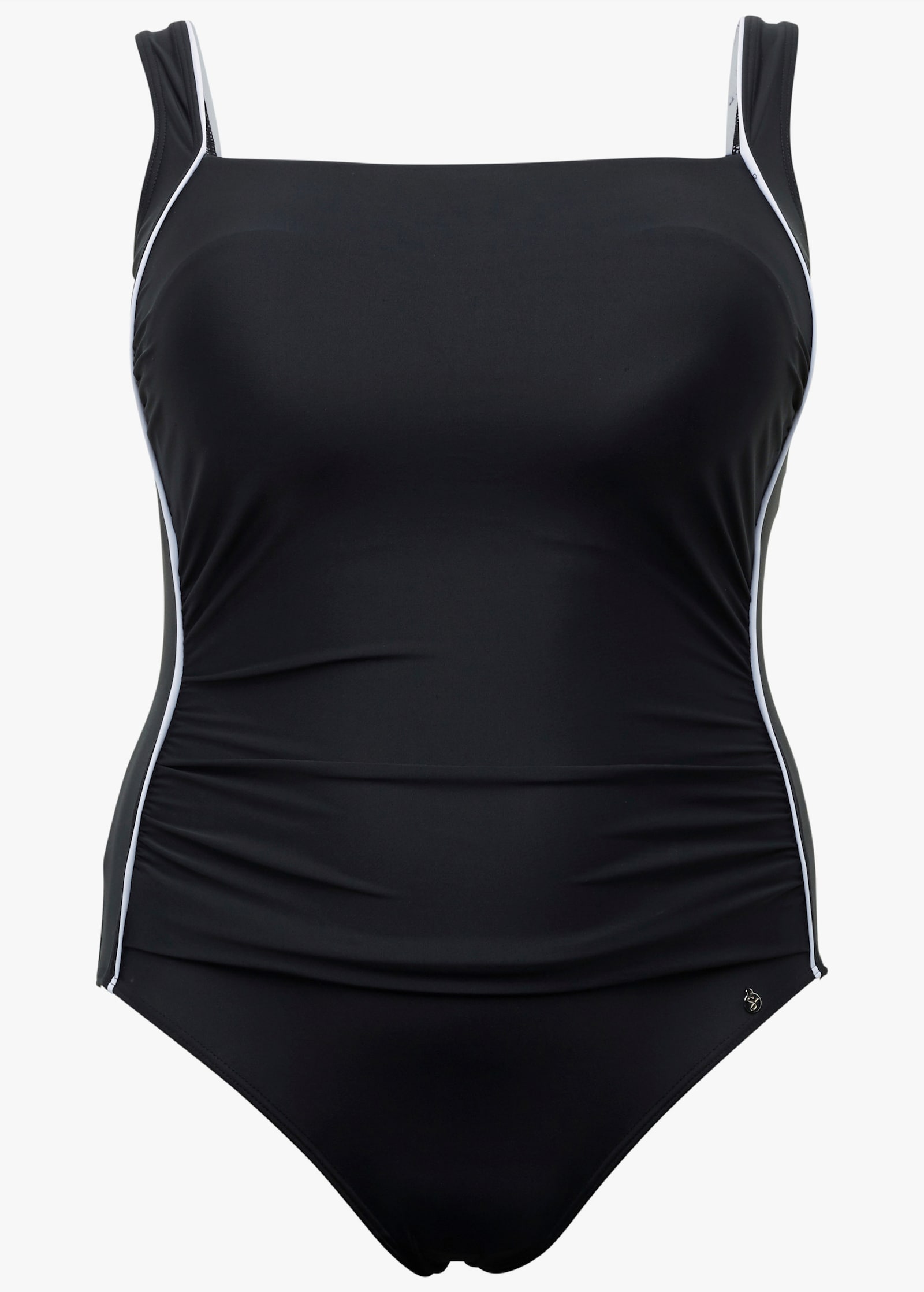 sheego Badeanzug mit Kontrastpaspeln und Shaping-Effekt - schwarz