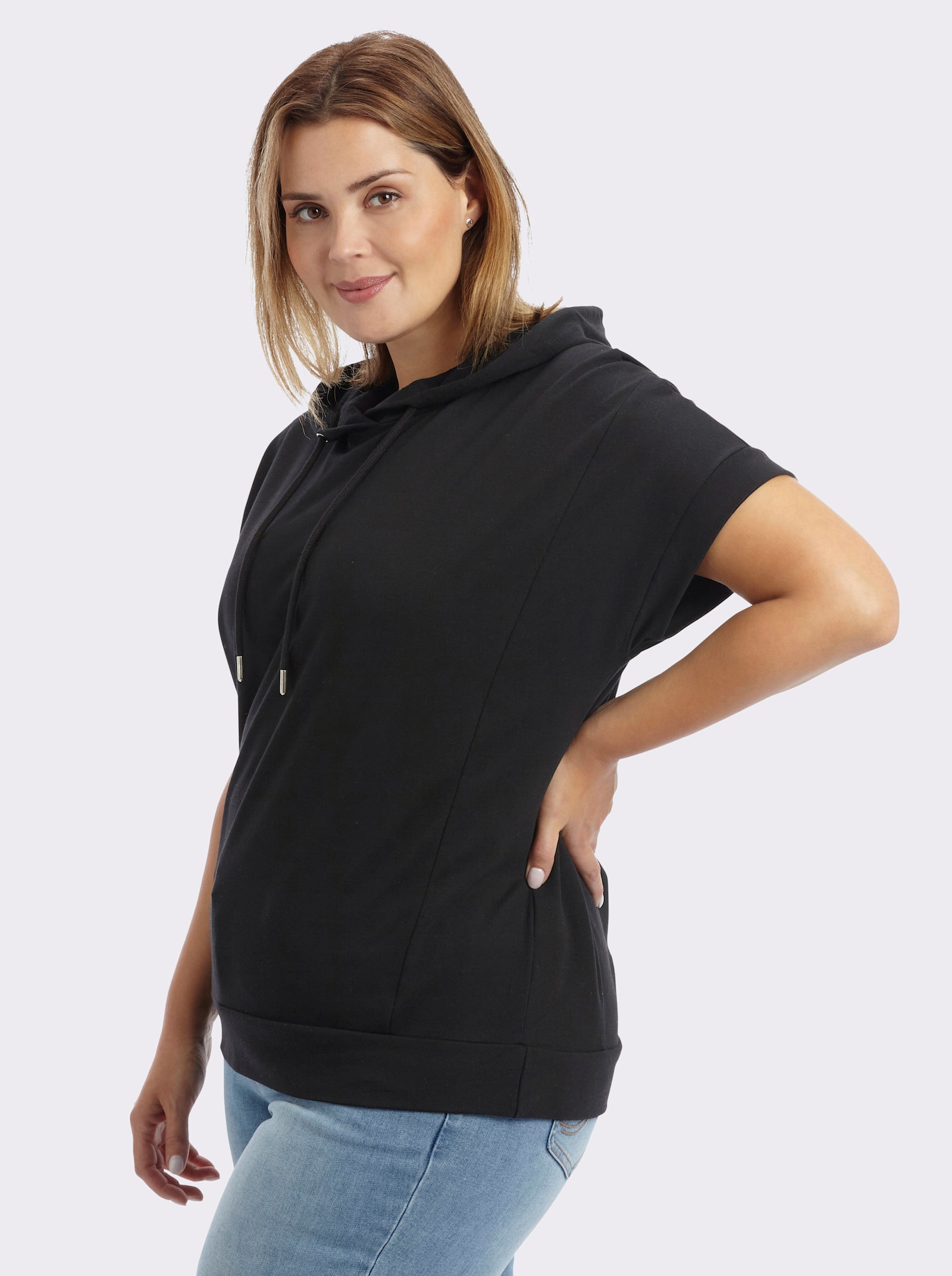 Kapuzenshirt mit überschnittener Schulter - schwarz