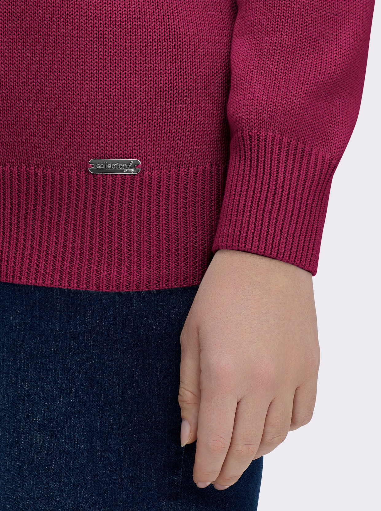 V-Ausschnitt-Pullover mit Baumwolle - fuchsia