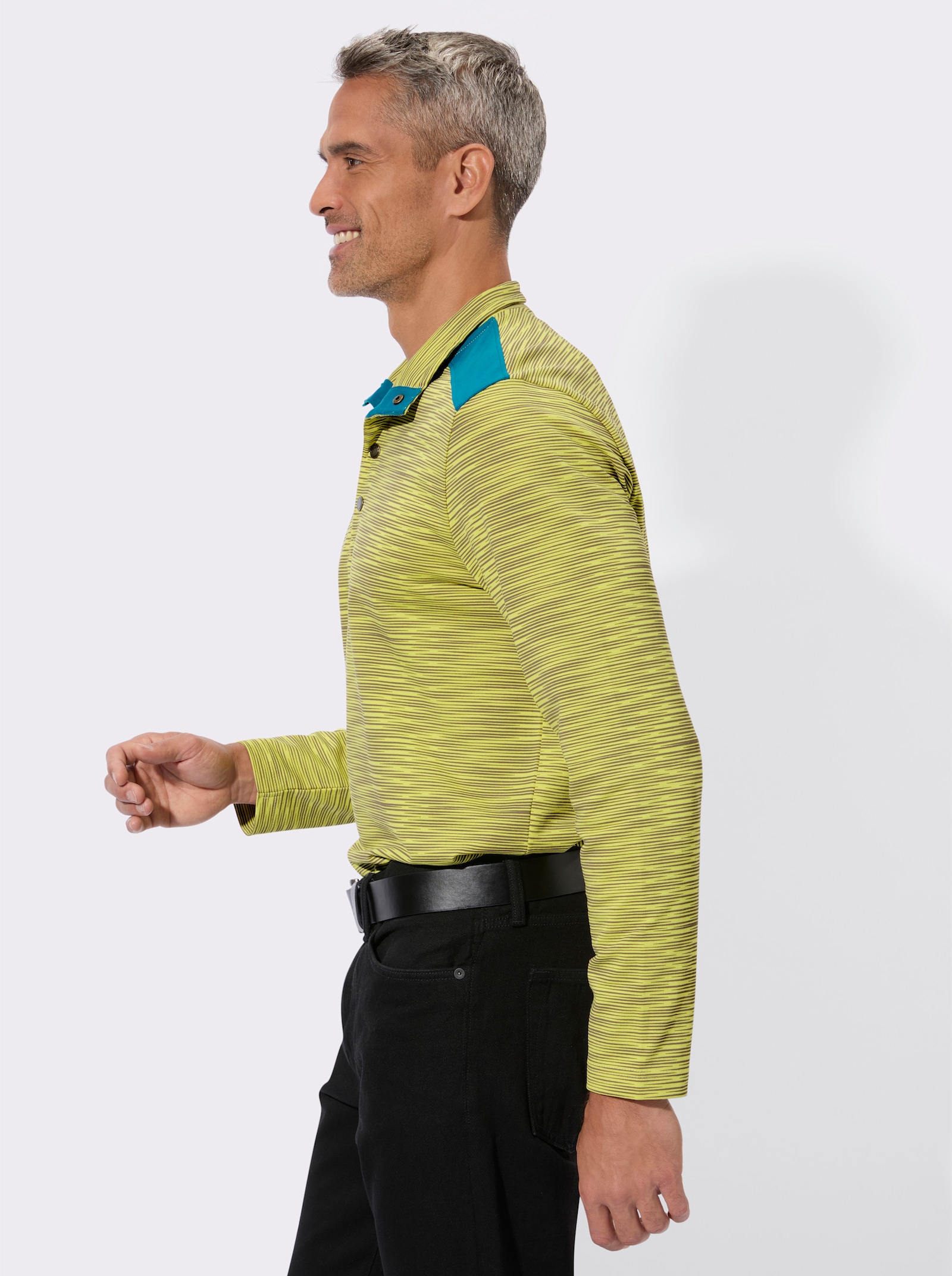 Sweatshirt aus reiner Baumwolle, gestreift - limone-dunkeltaupe-geringelt