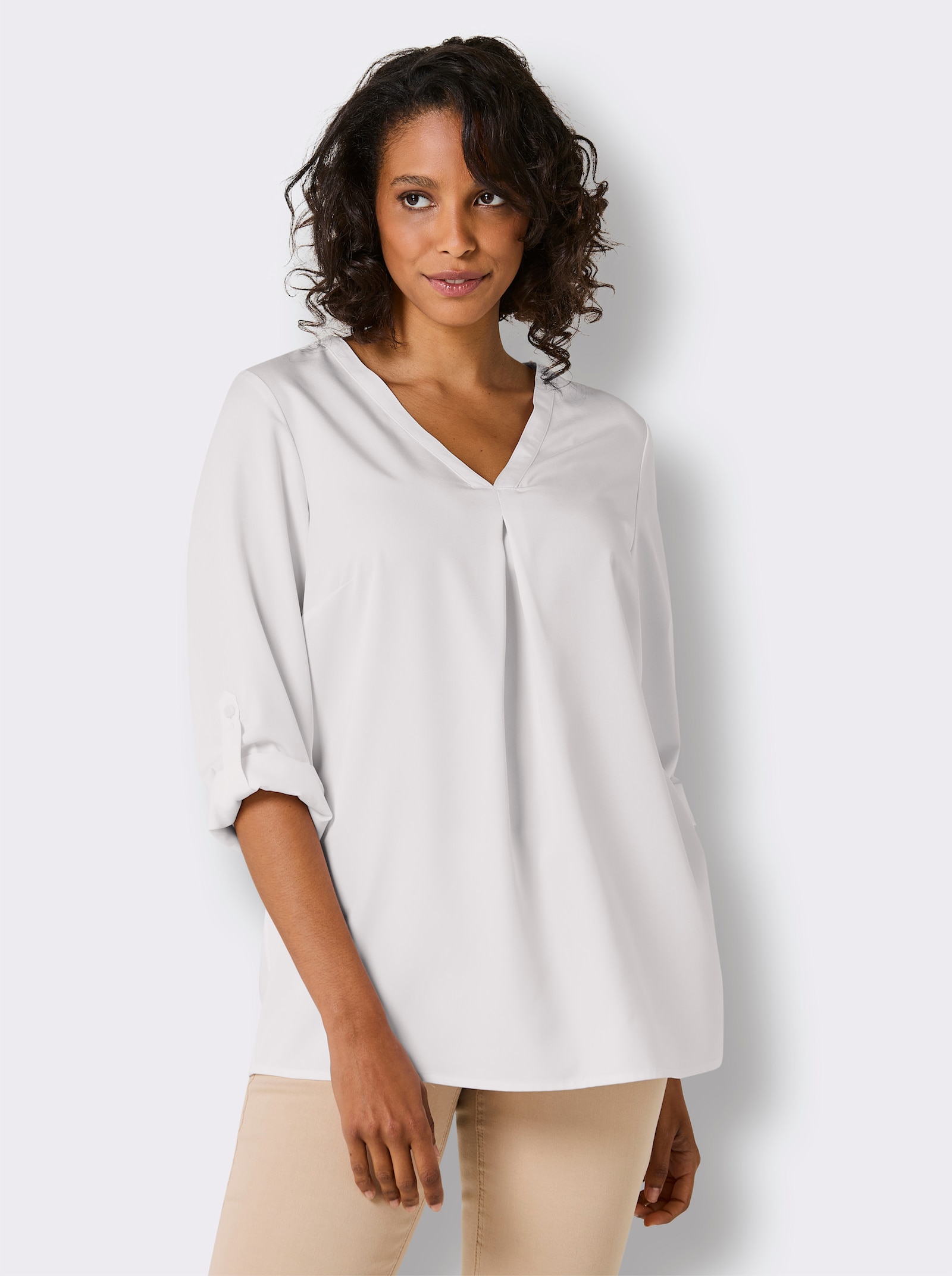 CREATION L PREMIUM Longbluse mit seidig-mattem Glanz - weiß