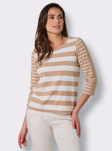 CREATION L PREMIUM Ringelshirt mit Glanzgarn - camel-ecru-gestreift