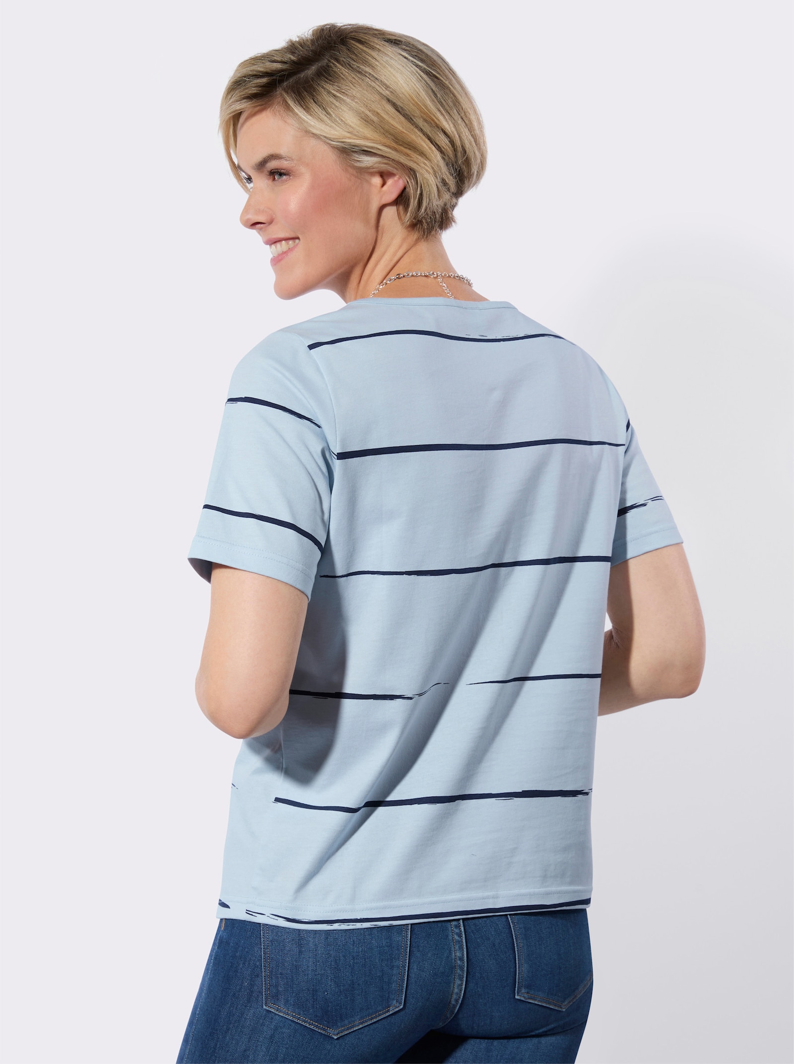 Kurzarmshirt - hellblau-marine-bedruckt