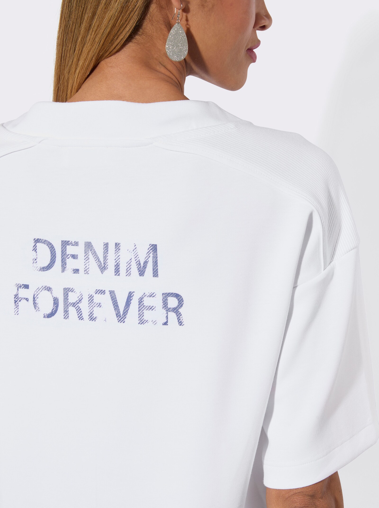Sweatshirt mit Druck hinten - weiß-jeansblau-bedruckt
