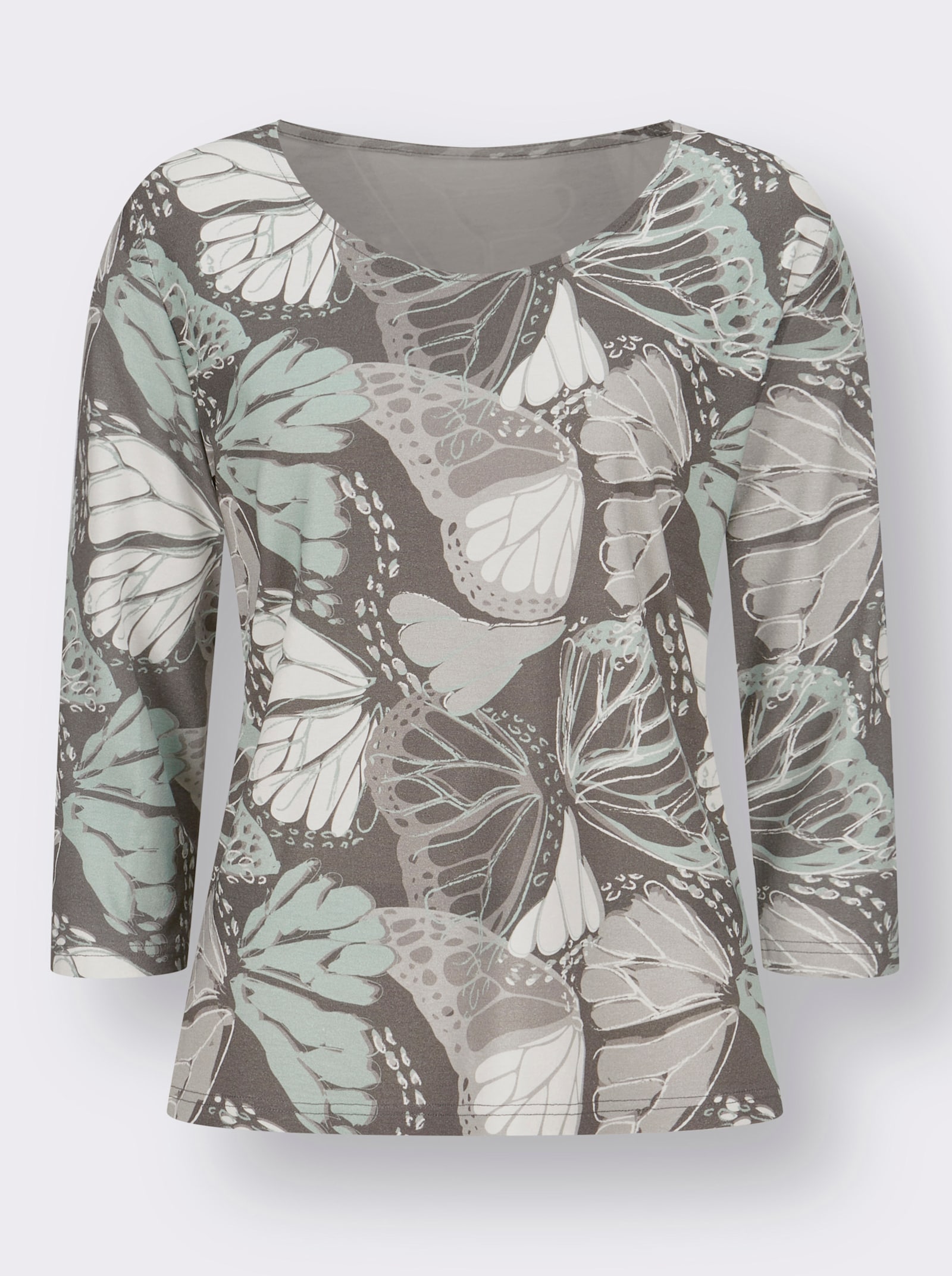 Shirt met 3/4-mouwen en vlinderprint - grijs/kalkmint bedrukt