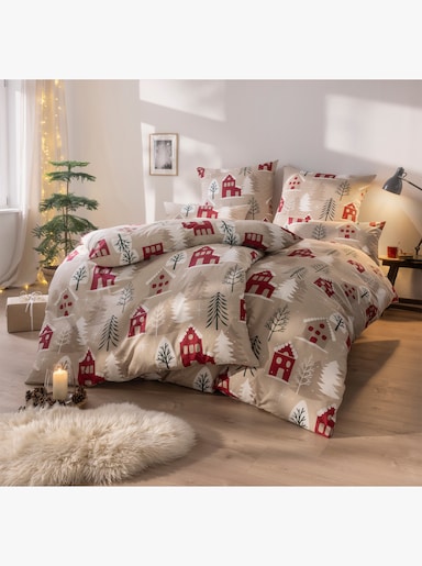 wäschepur Bettwäsche - beige-dunkelrot-bedruckt