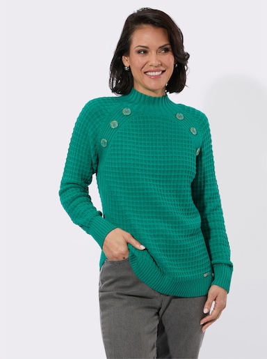 Stehkragenpullover mit Zierknöpfen - smaragd