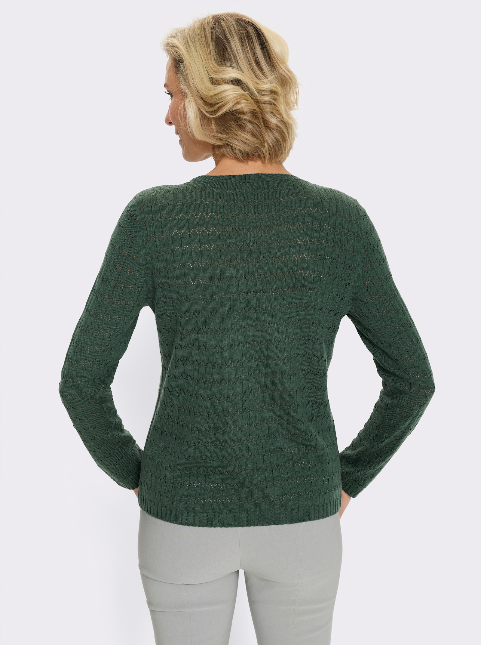 Rundhalspullover mit Strickmuster-Mix - moos