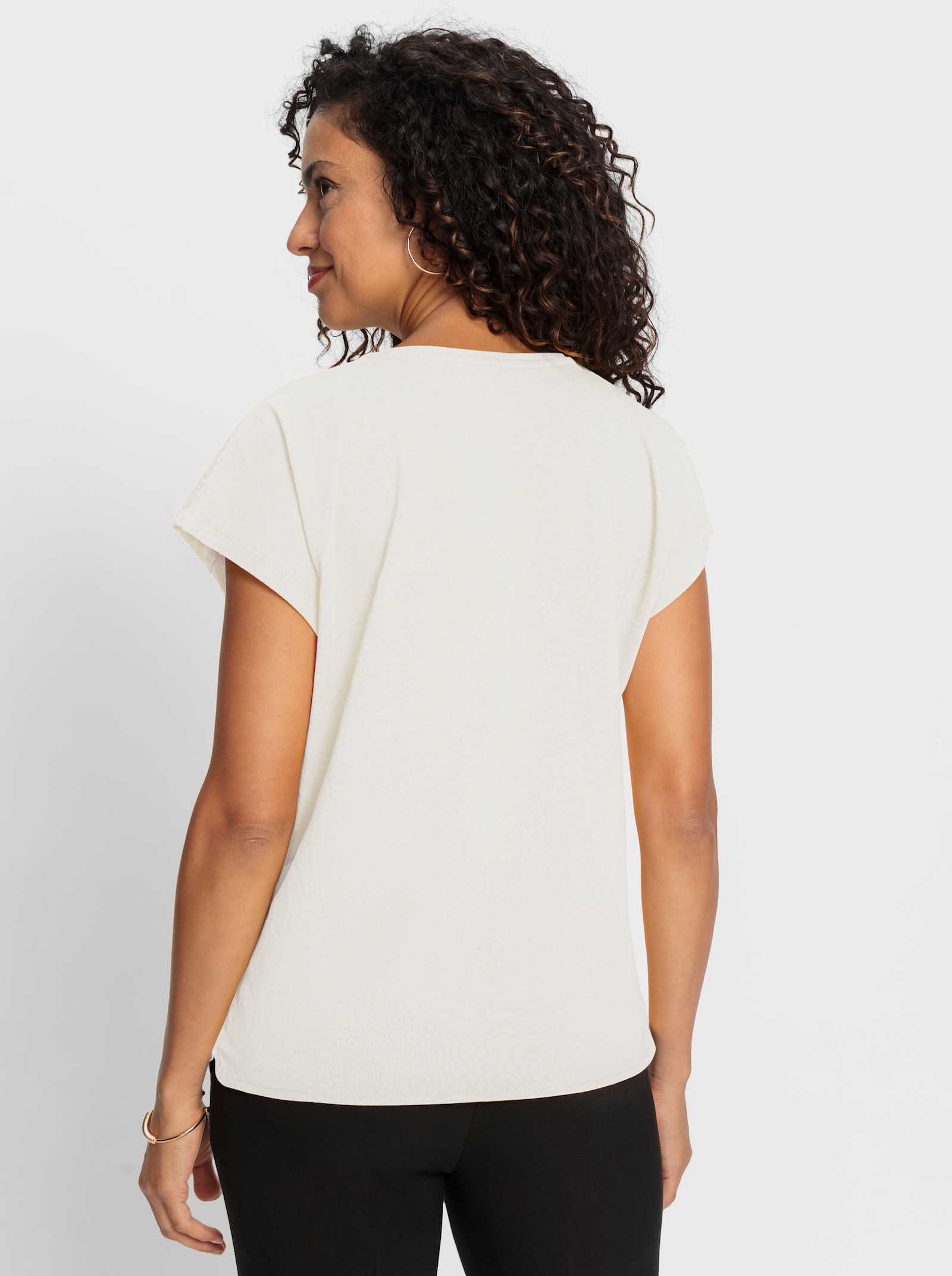 Shirt met korte mouwen en inzet met ajourwerk - ecru