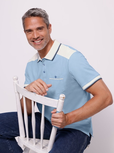 Poloshirt met borstzak met knoop - hemelsblauw
