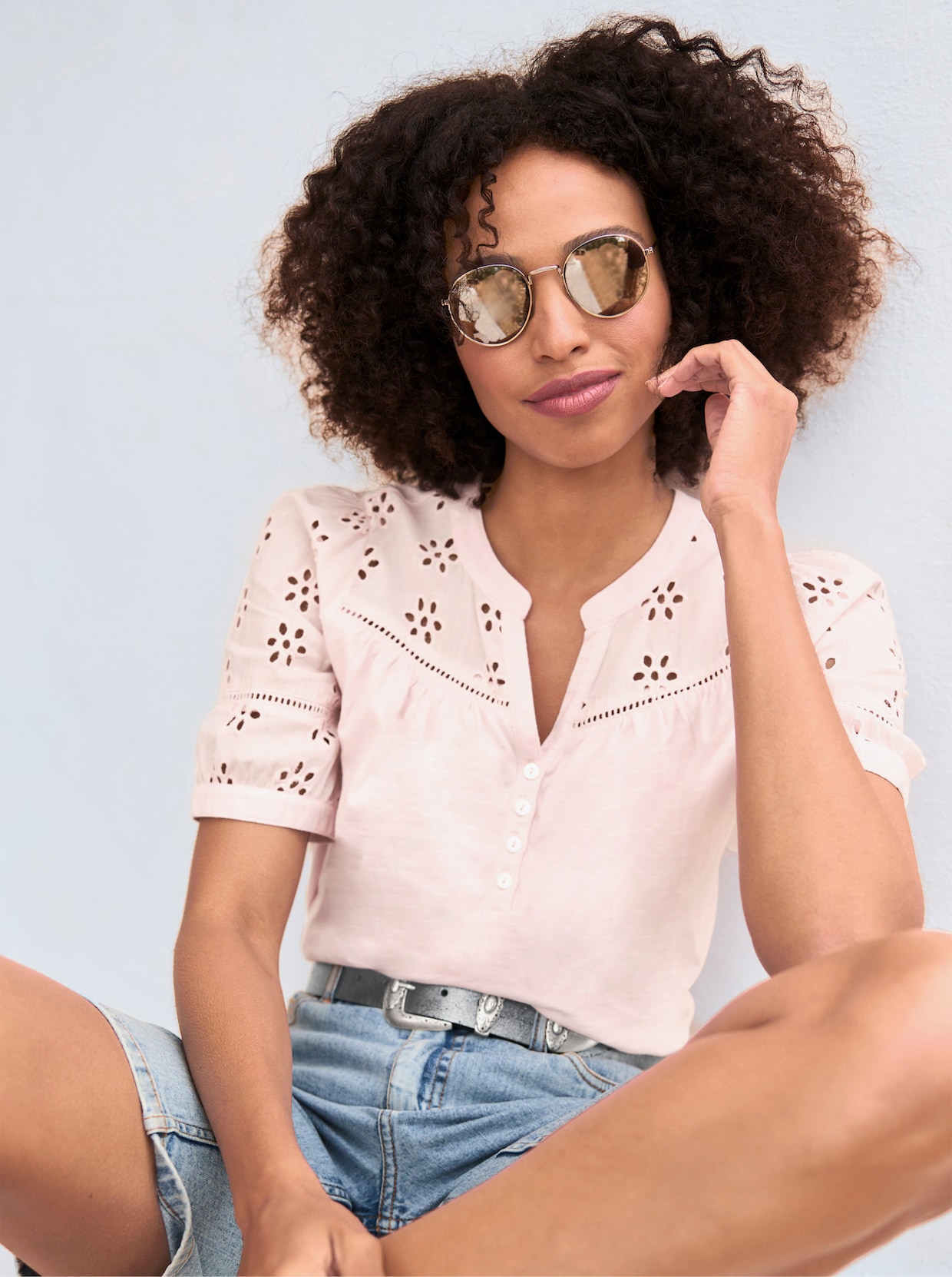 heine T-shirt en dentelle - rose clair