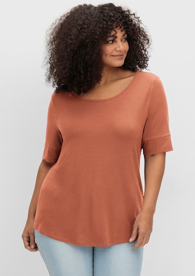 T-Shirt mit zweilagigem Ärmelbündchen - papaya