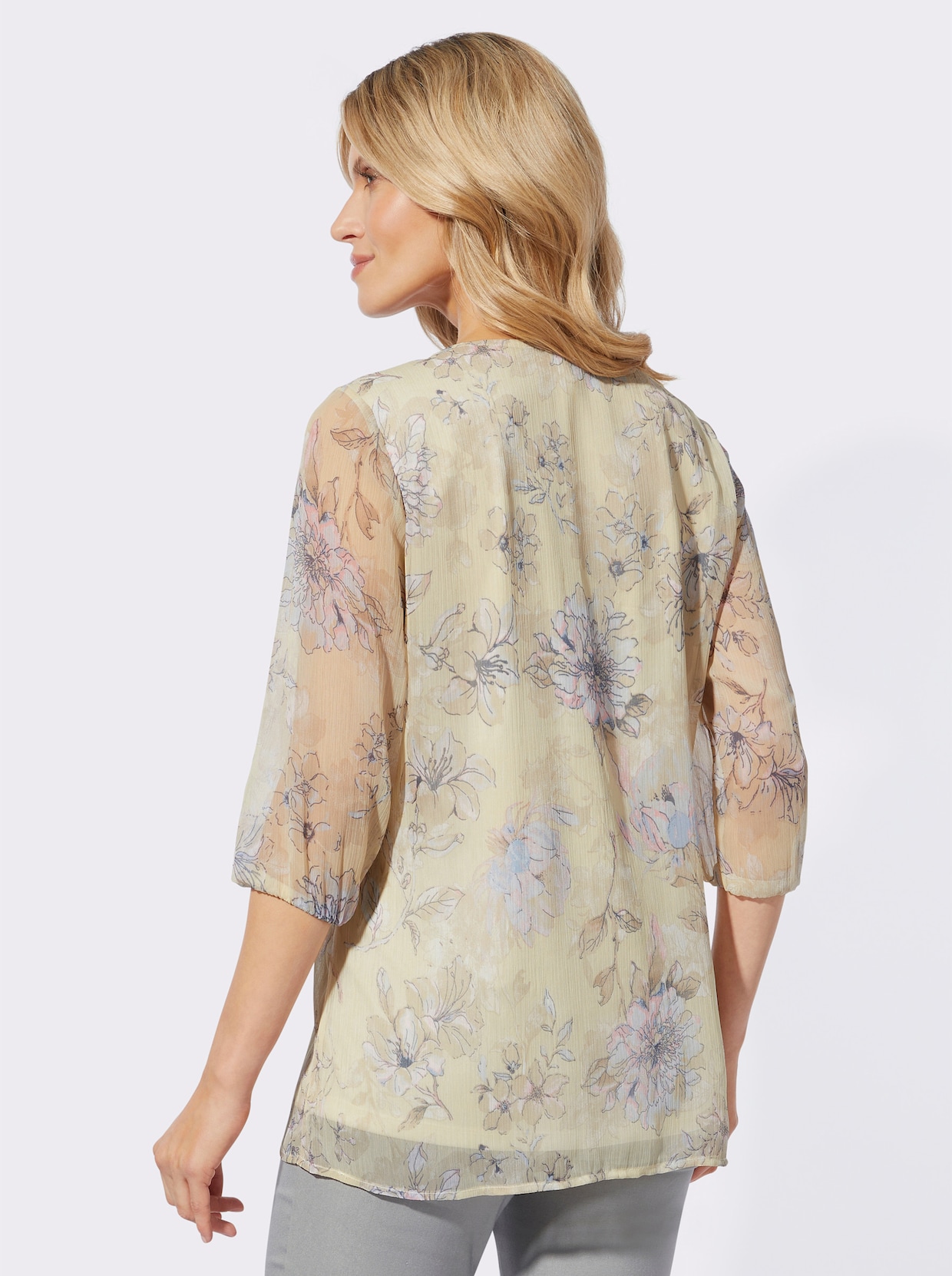Comfortabele blouse - zand/hortensia bedrukt