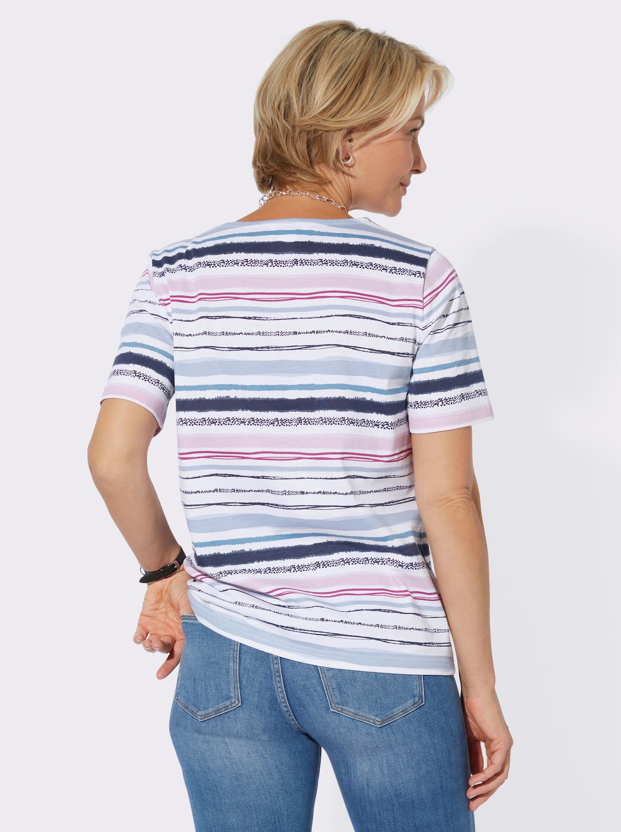 Streepjesshirt - bleu/roze gestreept