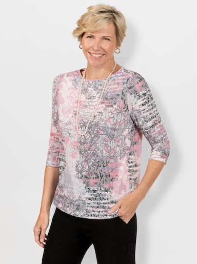 3/4-Arm-Shirt mit 3 Zierknöpfen - hortensie-steingrau-bedruckt