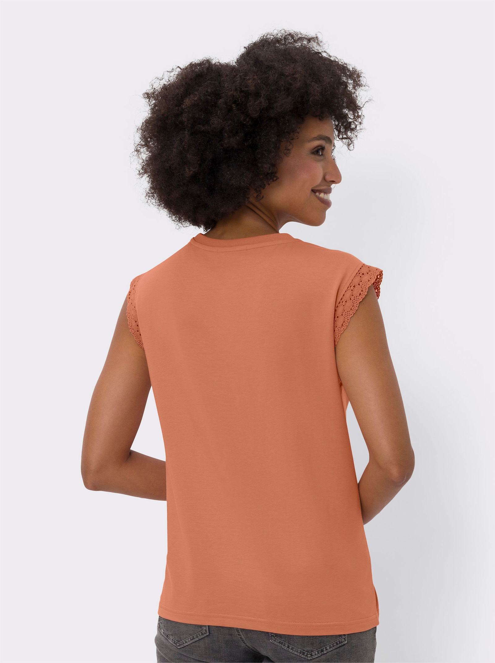 heine Shirt mit Spitzen-Besatz - papaya