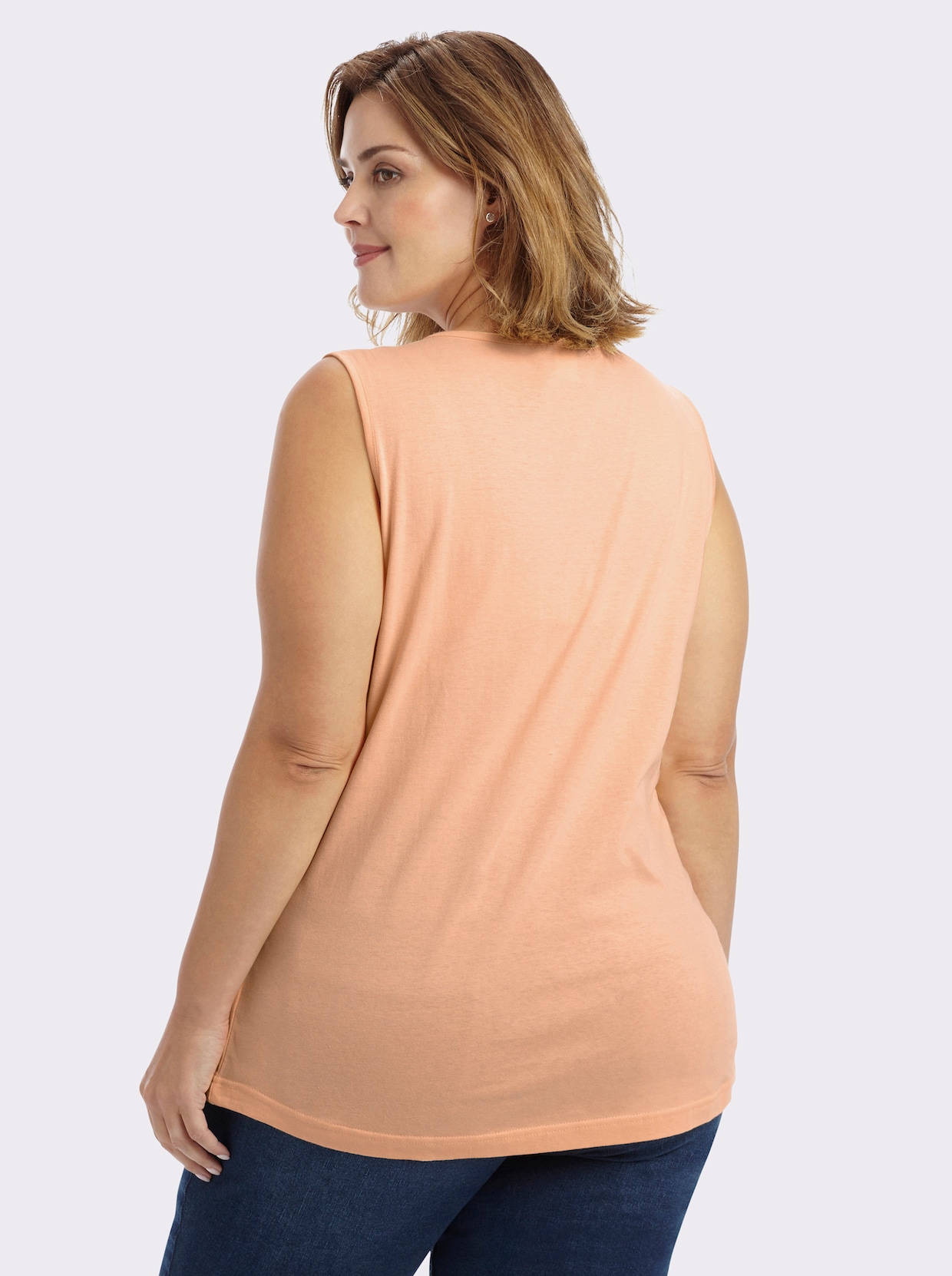 Longtop mit abgerundetem Saum - himmelblau + apricot