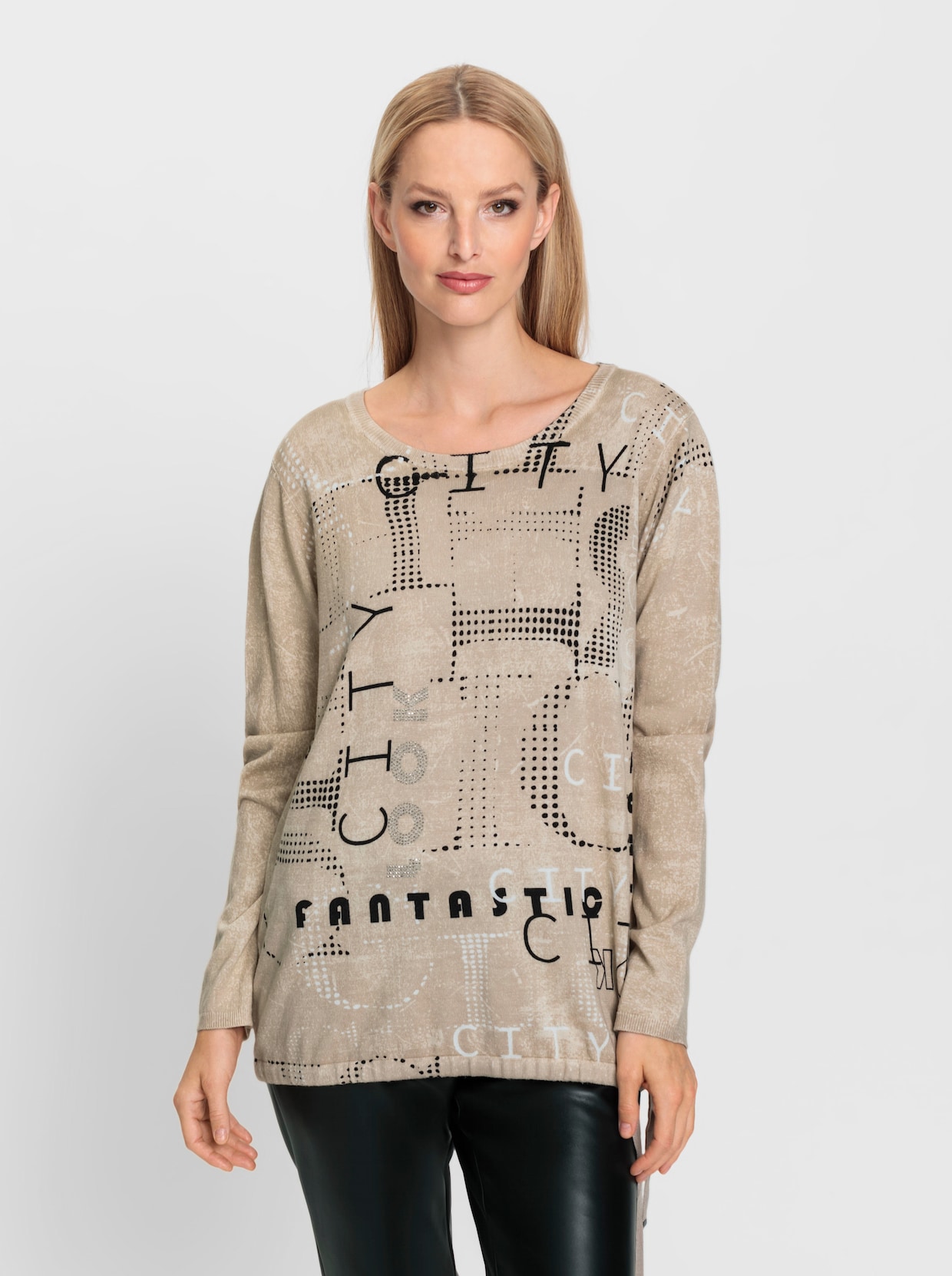 heine Pullover met print - sesam/zwart bedrukt