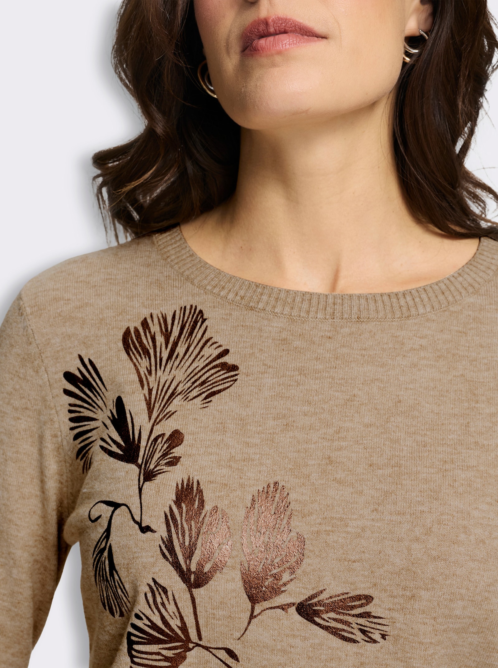  Feinstrickpullover mit Foliendruck vorn - beige-bedruckt