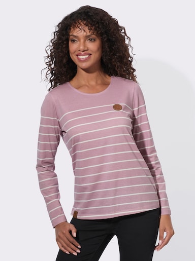  Ringelshirt aus reiner Baumwolle - mauve-ecru