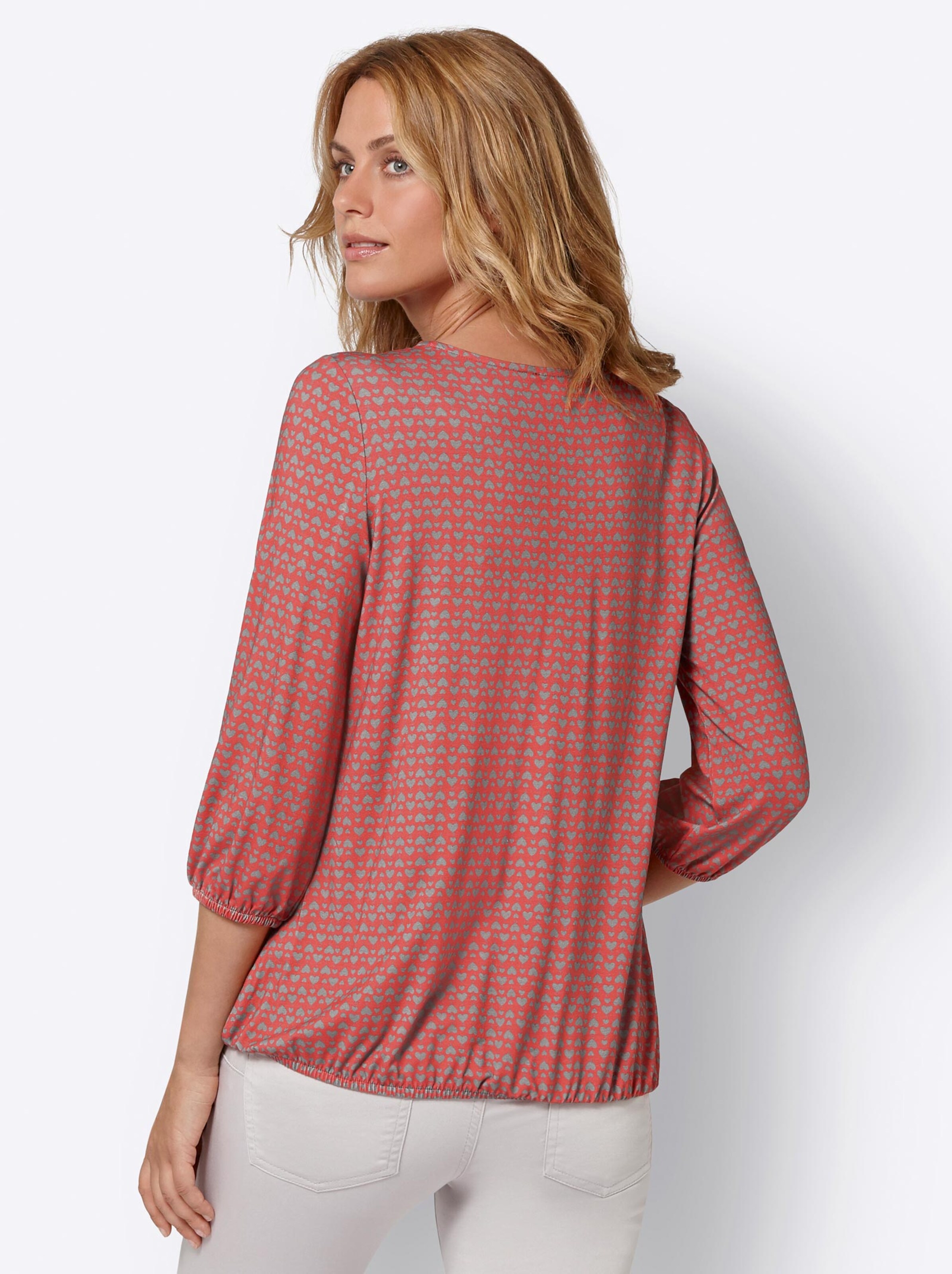 Damenmode Shirts Rundhalsshirt in grapefruit-steingrau-bedruckt 