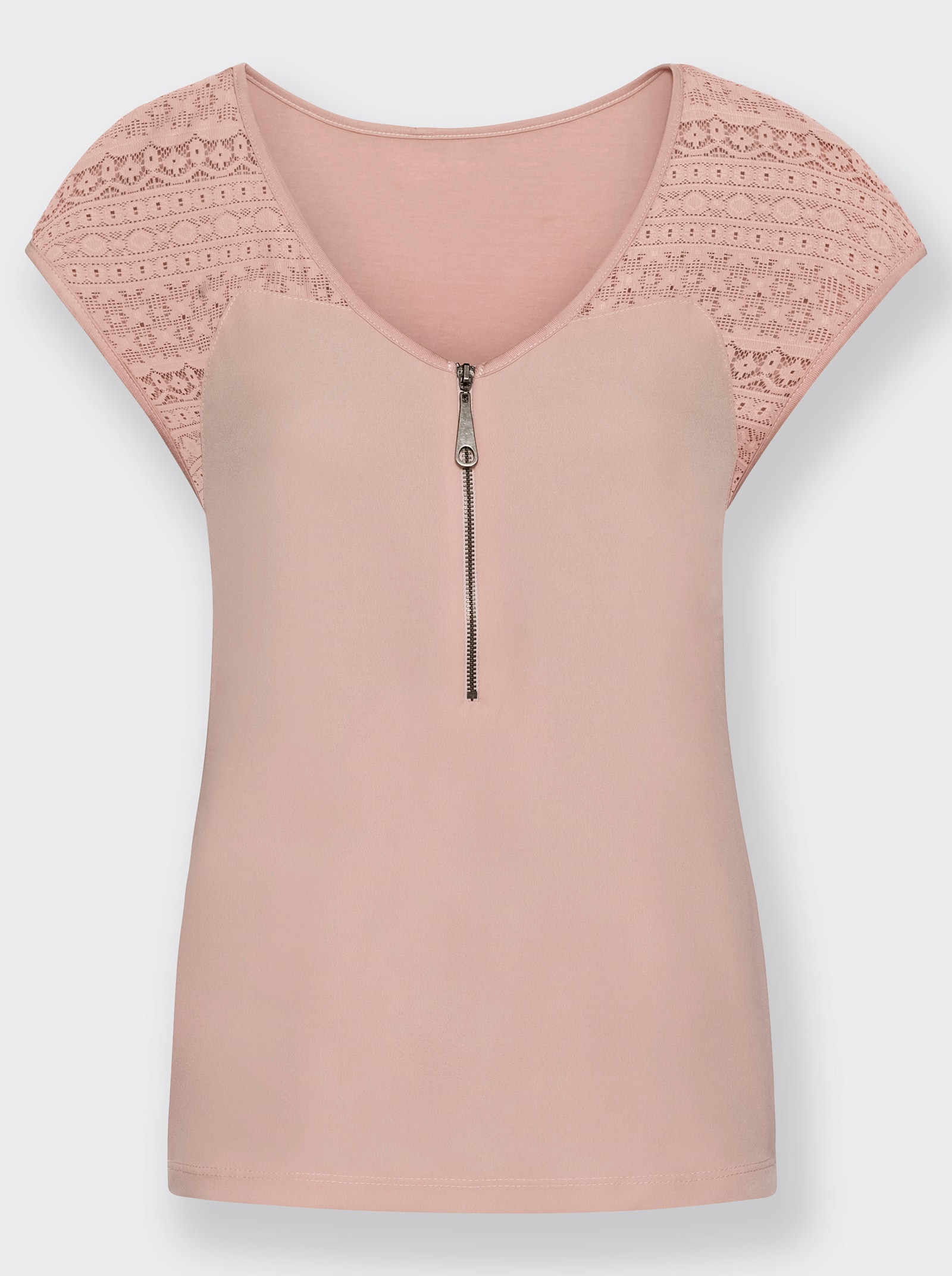 V-Shirt mit Reißverschluss - puder