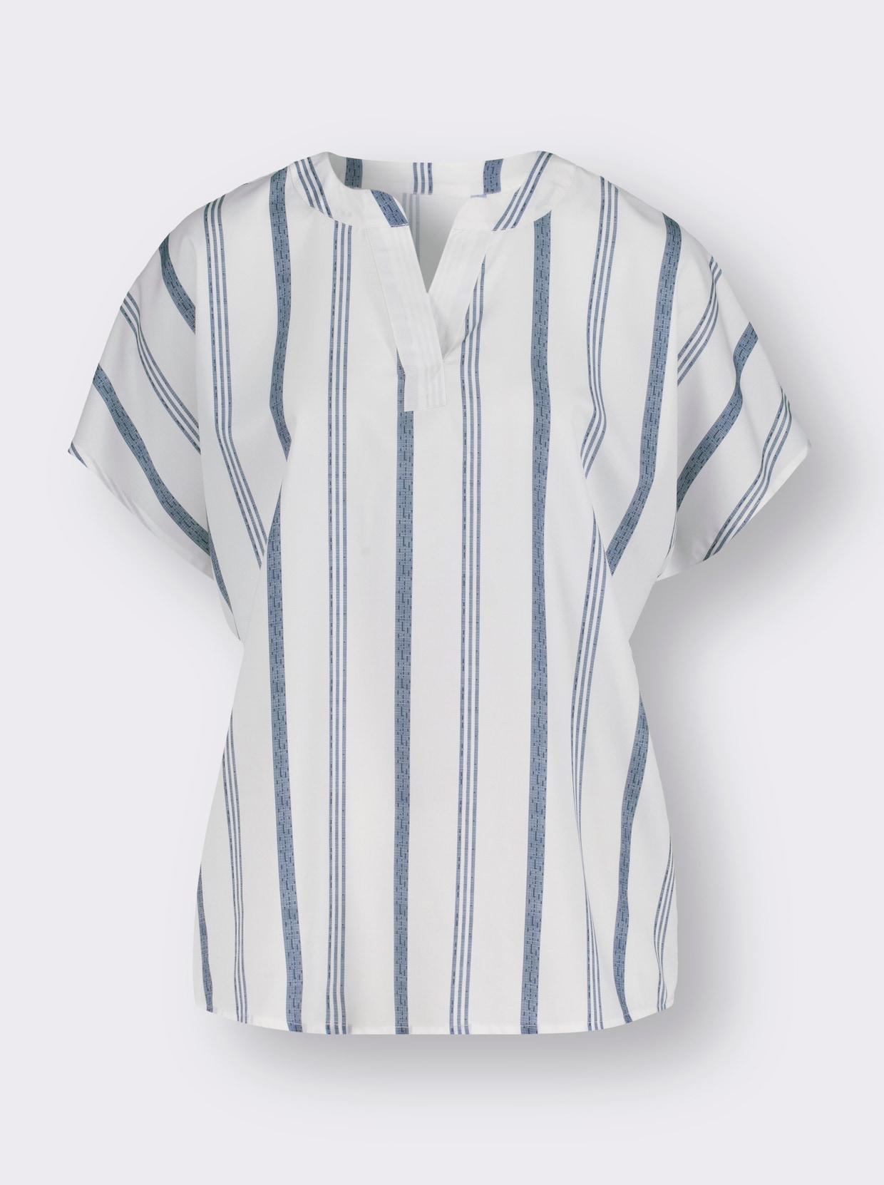 Comfortabele blouse - ecru/rookblauw gestreept