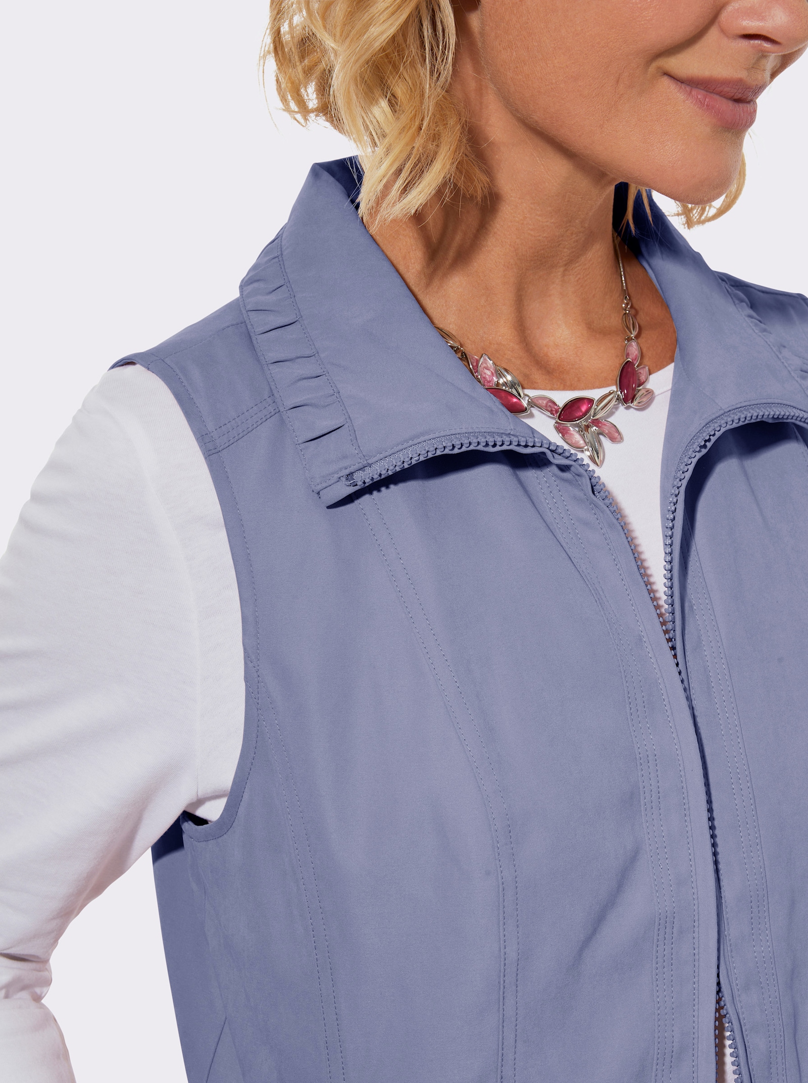 Gilet met rimpelingen - duivenblauw