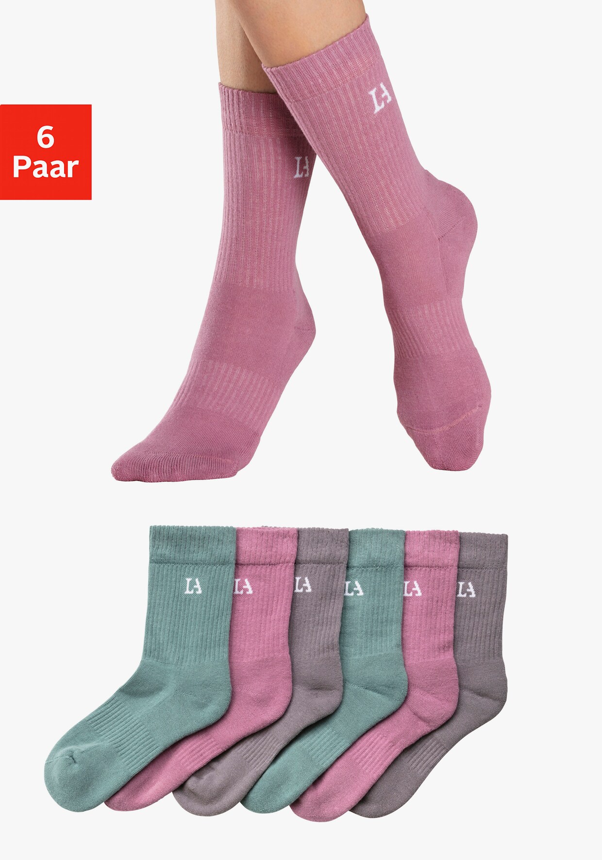 LASCANA ACTIVE Tennissocken - 2x stone, 2x altrosa, 2x petrol