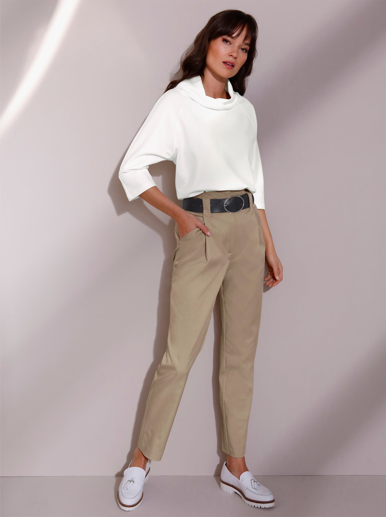 CREATION L PREMIUM Shirt mit halsfernem Stehkragen und Raglanärmeln - ecru