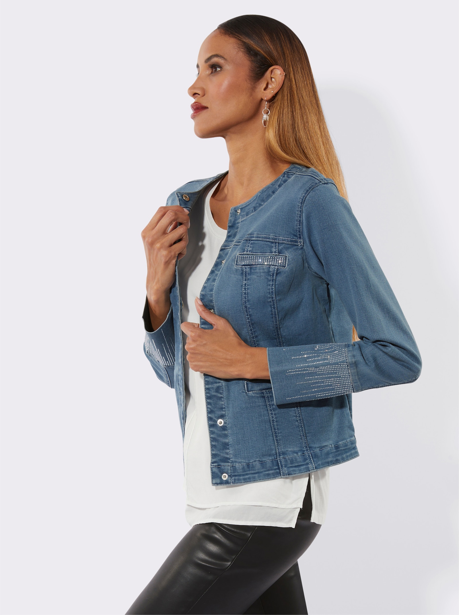 Jeansblazer mit verdeckten Druckknöpfen - blue-bleached