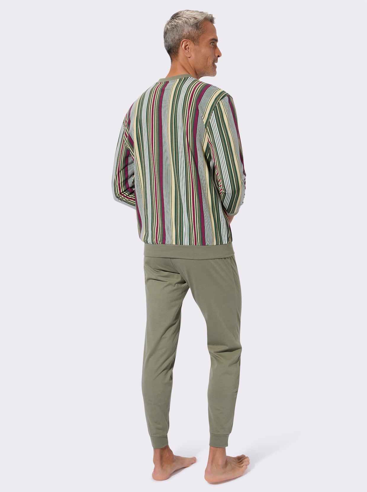 Pyjama met elastische boordjes - kaki gestreept