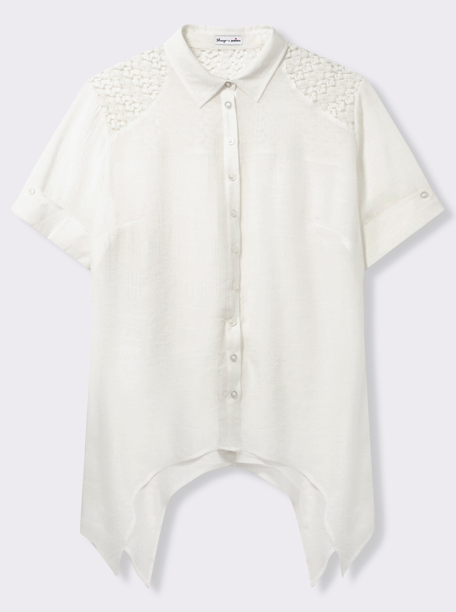 sheego by Joe Browns Spitzenbluse mit Zipfelsaum - weiß