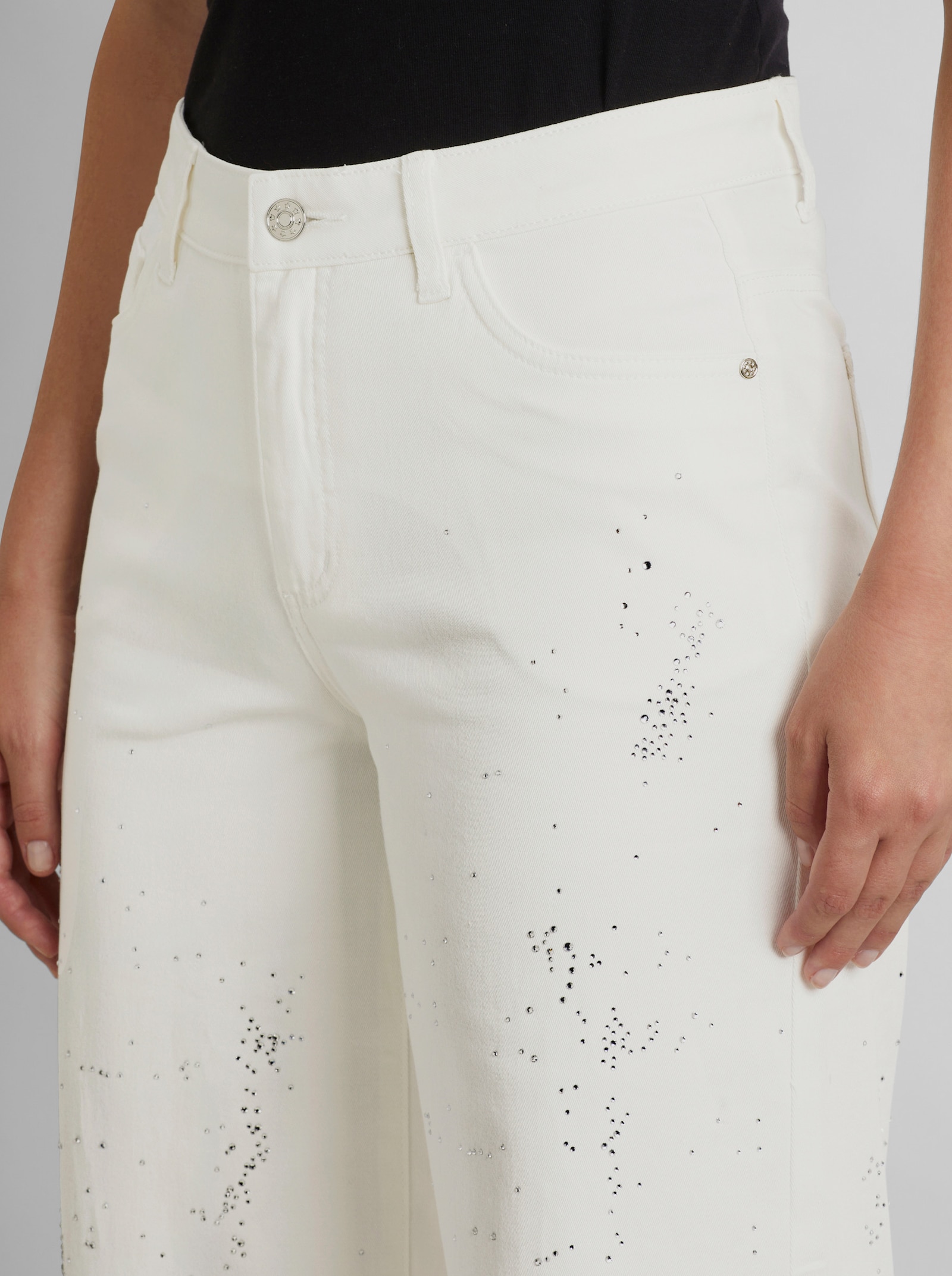 heine 5-Pocket-Jeans mit Glitzersteinchen - ecru