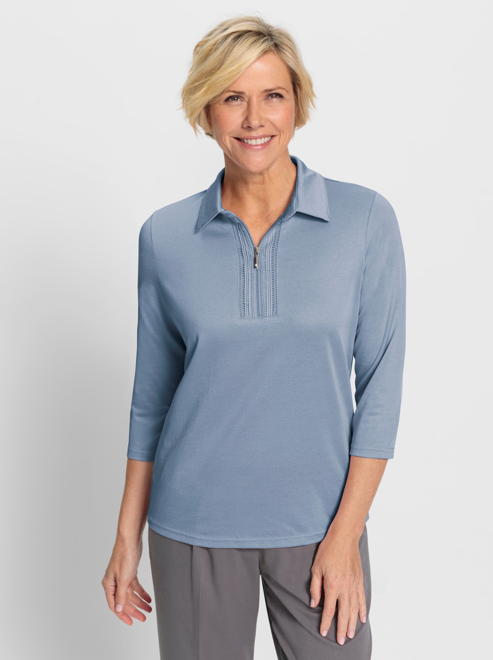 Poloshirt mit Spitzenborte - bleu