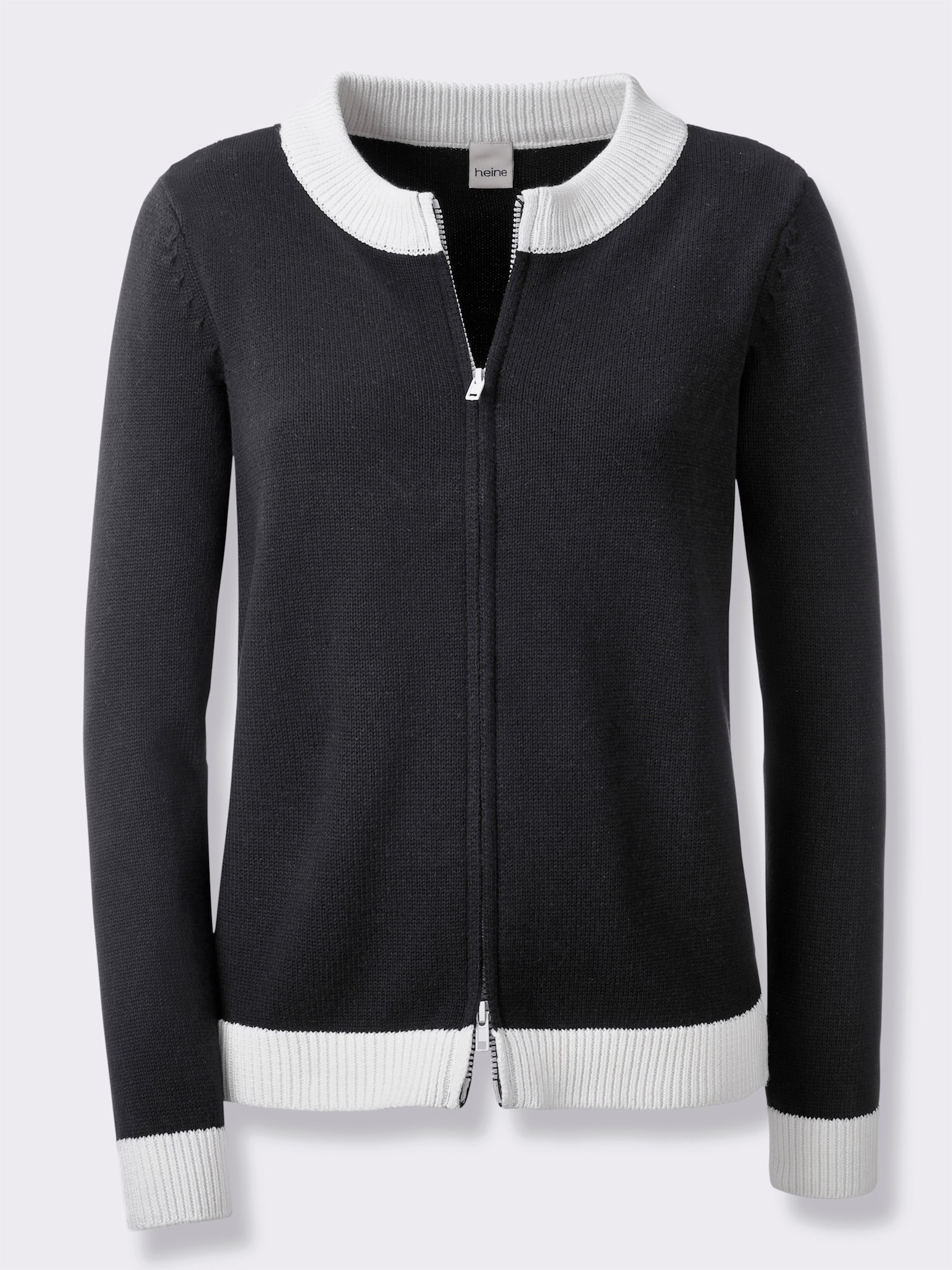 heine Strickjacke mit Blockstreifen - schwarz-ecru
