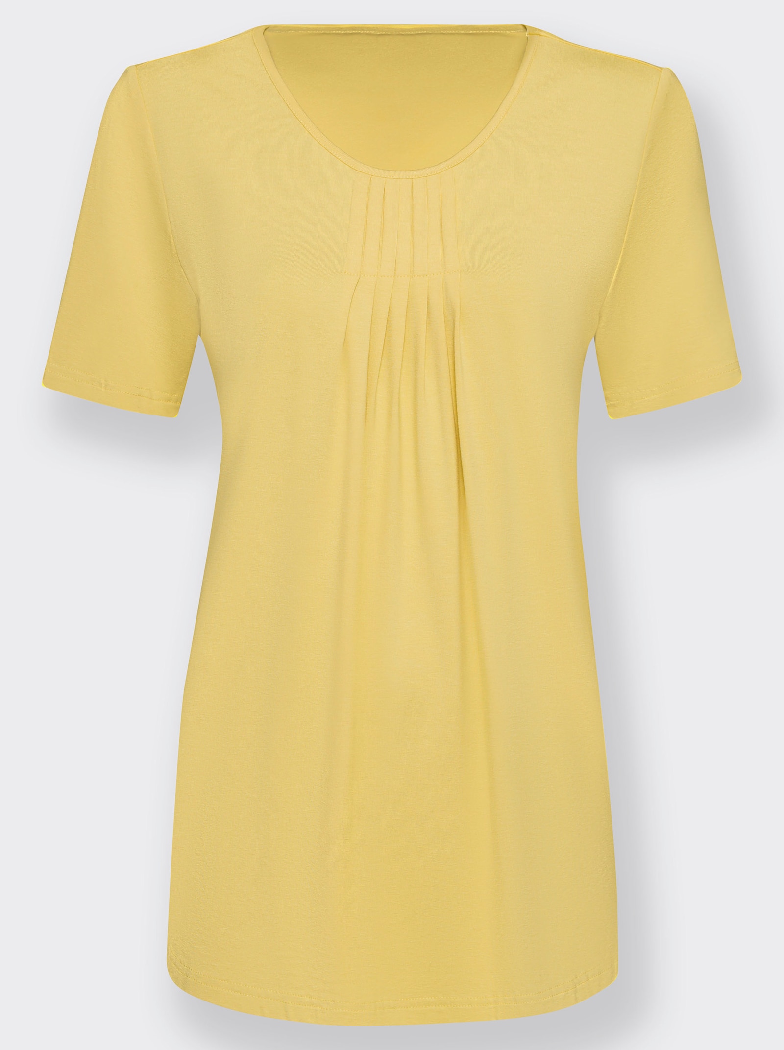 Rundhalsshirt in A-Form mit Falten - zitrone