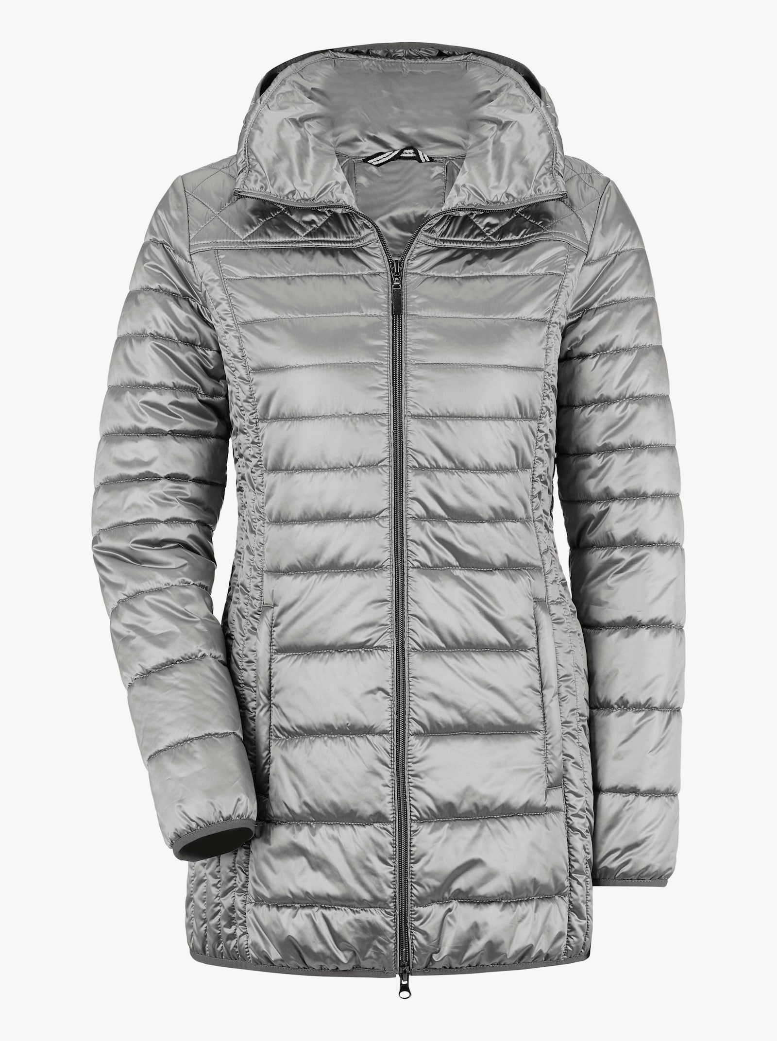 Gewatteerde jas met subtiele glans - zilvergrijs
