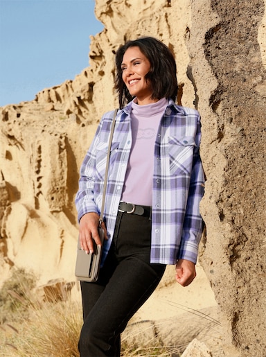 Flanellbluse im Karomuster - lavendel-anthrazit-kariert