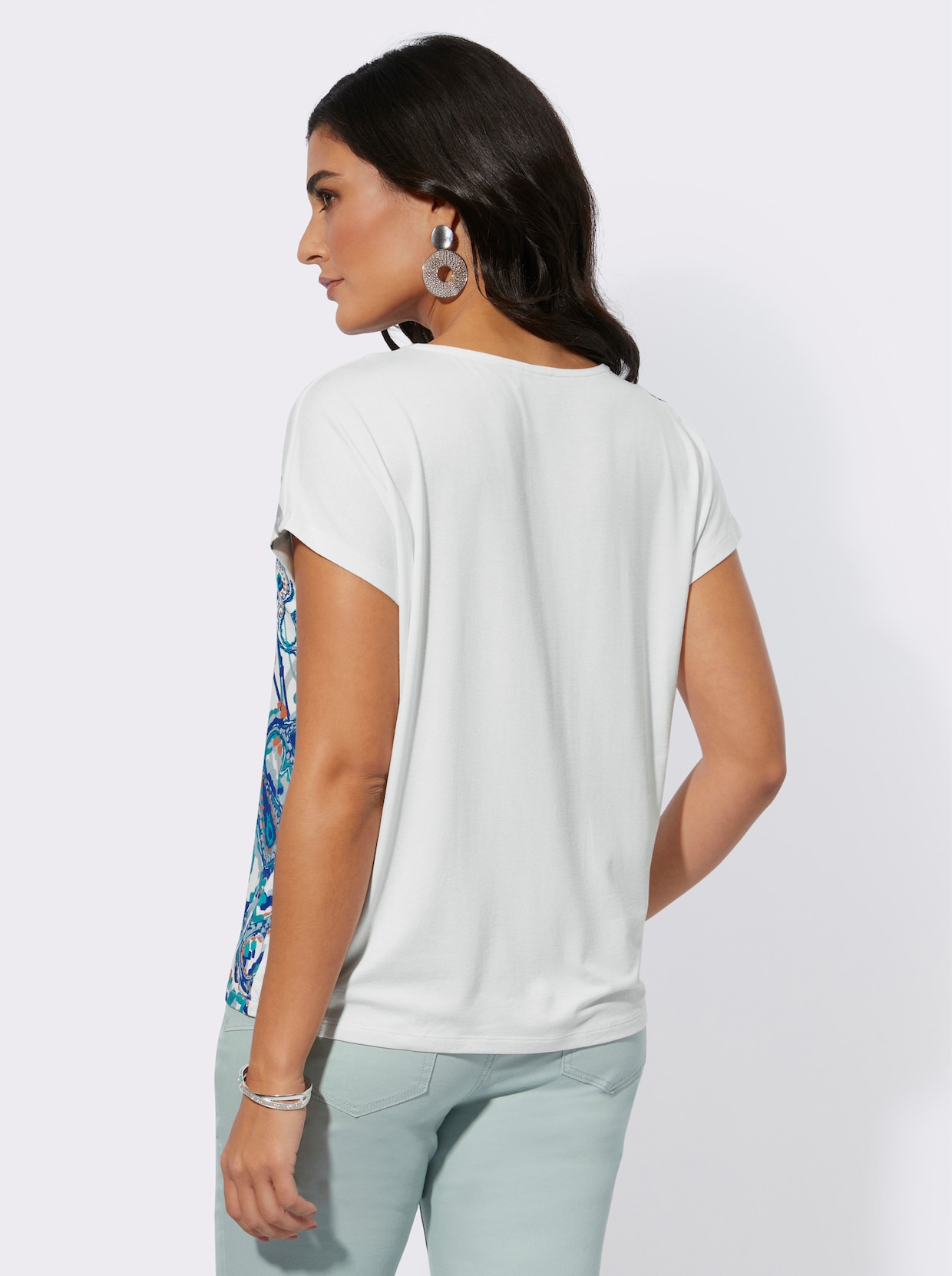 Shirt met ronde hals - ecru/kalkmint bedrukt