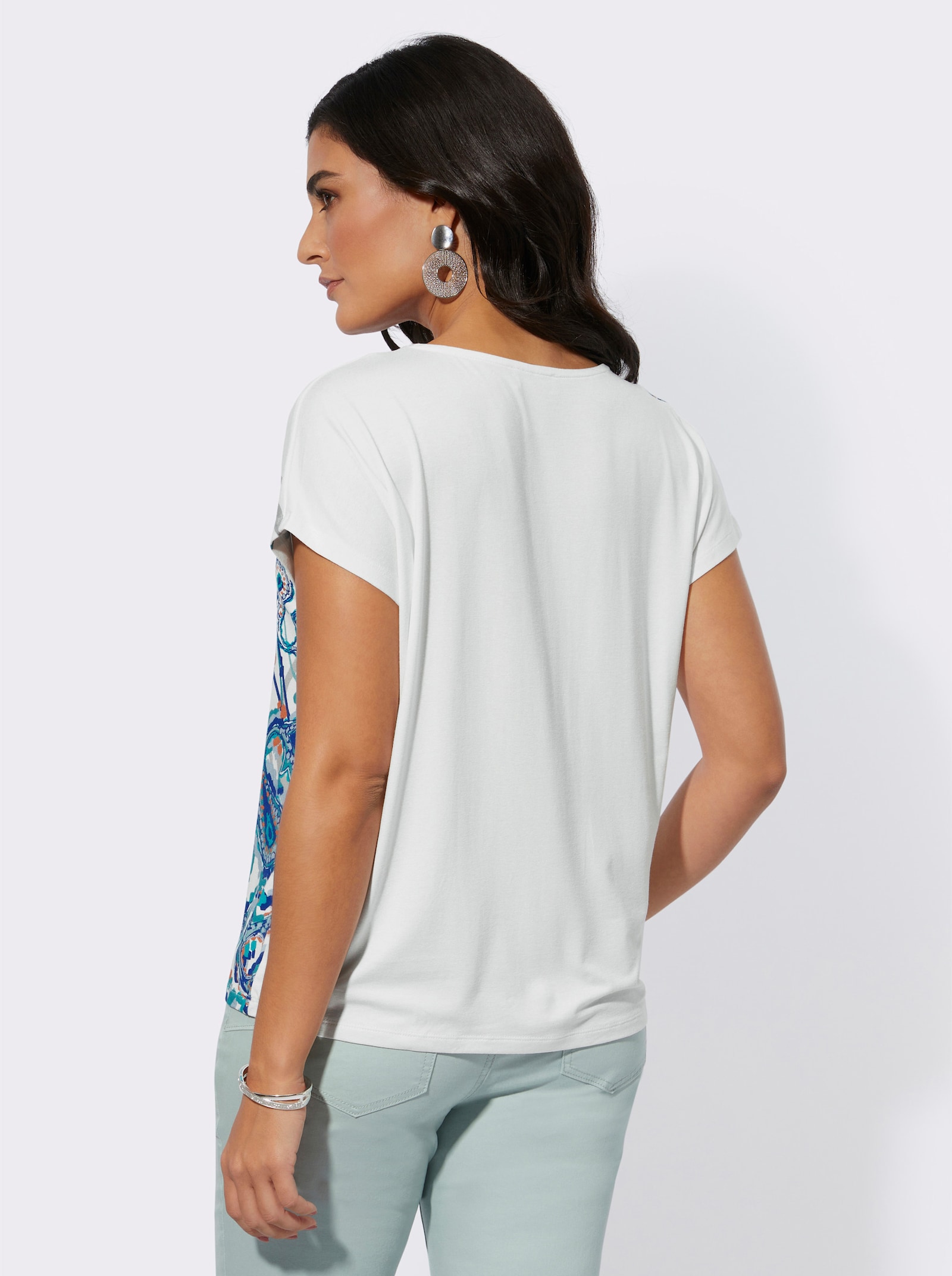 Rundhalsshirt mit platziertem Paisley-Druck - ecru-kalkmint-bedruckt