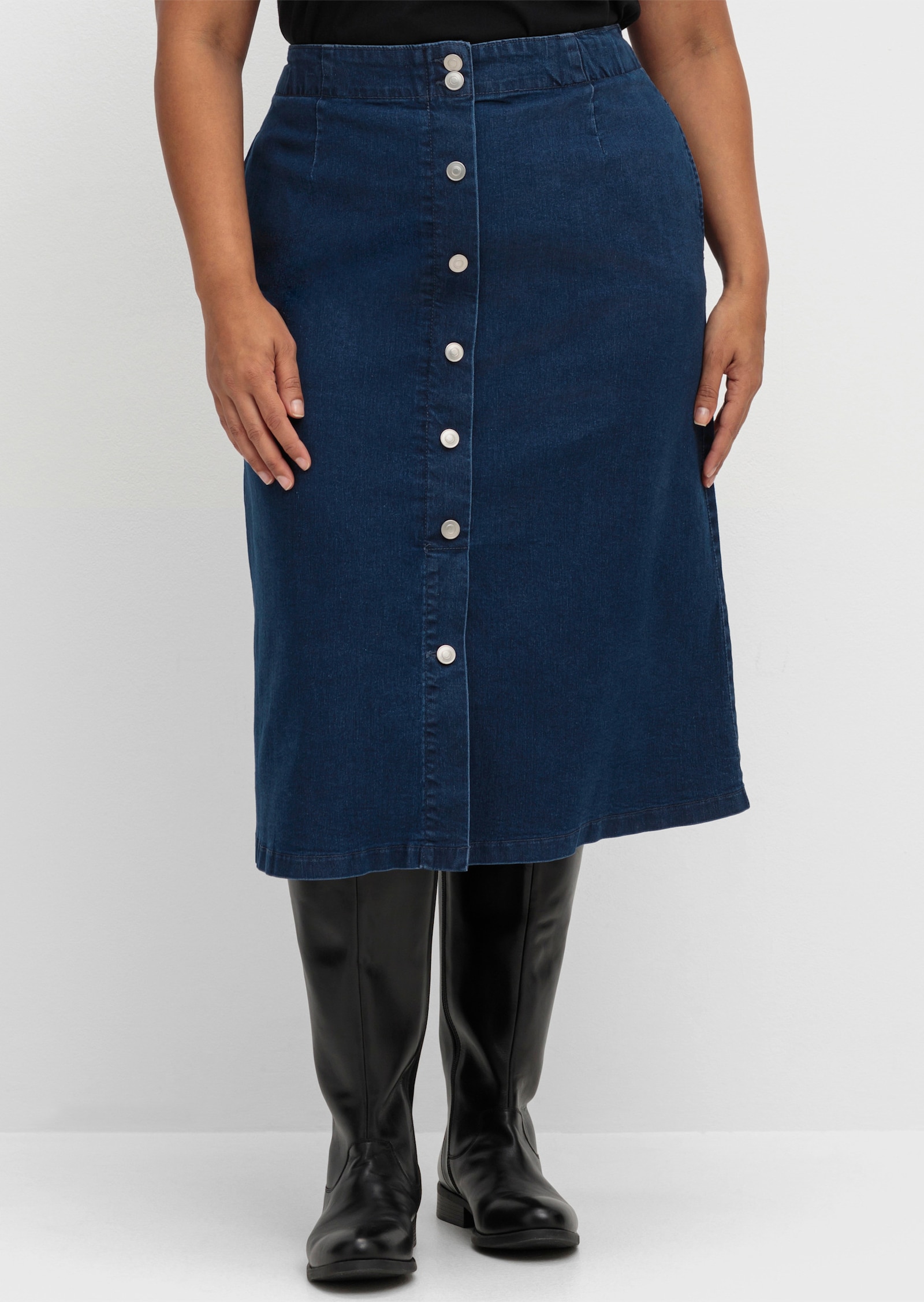 Jeansrock mit imitierter Knopfleiste - blue-stone-washed