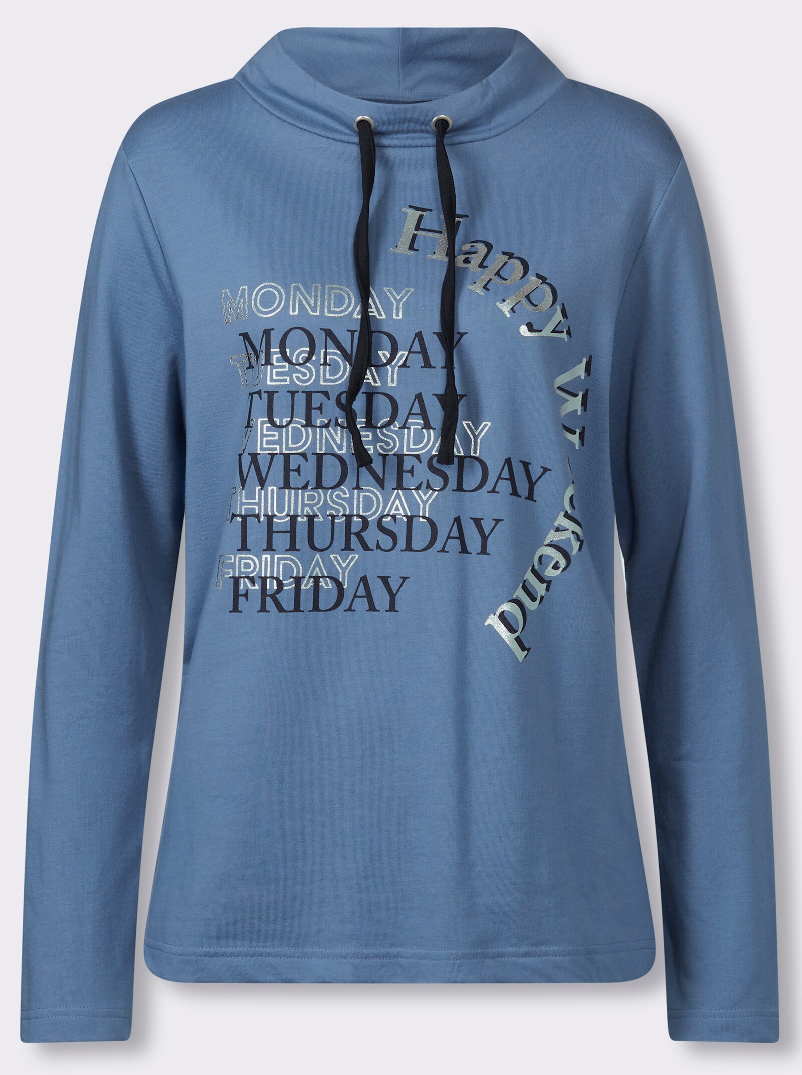 Sweatshirt mit halsfernem Stehkragen - mittelblau-marine-bedruckt