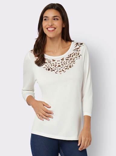 3/4-Arm-Shirt mit glänzendem Foliendruck - ecru