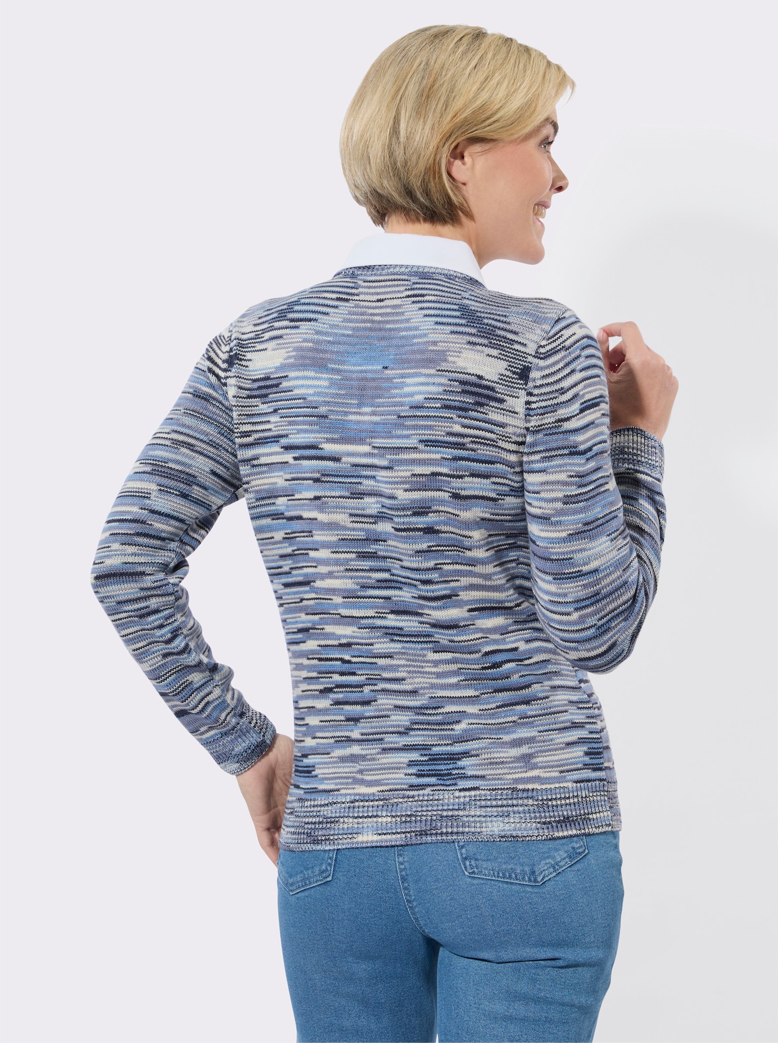 2-in-1-Pullover in Melange-Optik - weiß-marine-meliert